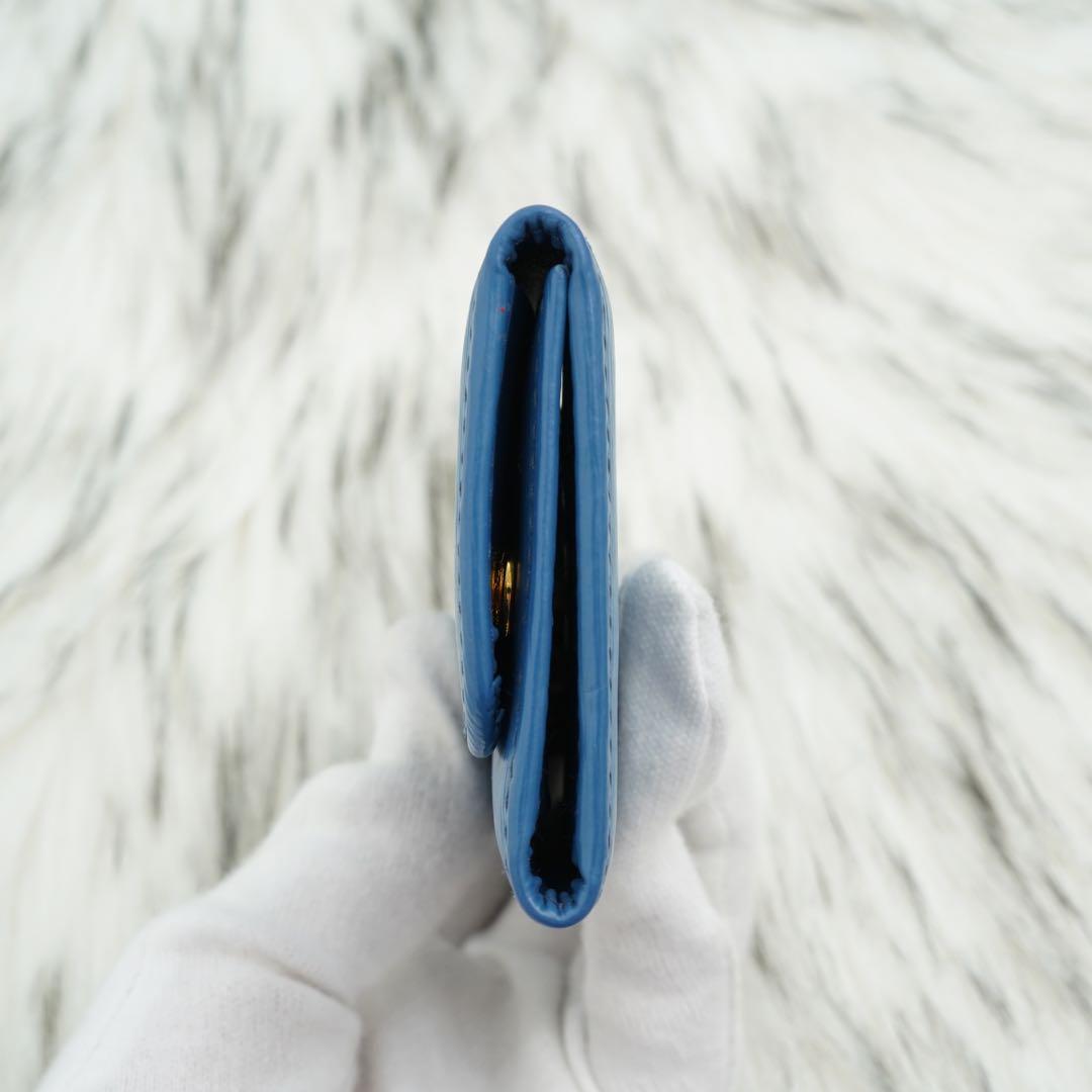 極美品　PRADA プラダ　キーケース　エピ　レザー　メタルロゴ　ブルー系　希少