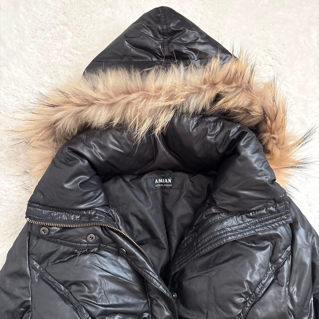 【美品】Amian House ロングダウンコート ブラック ファーフード