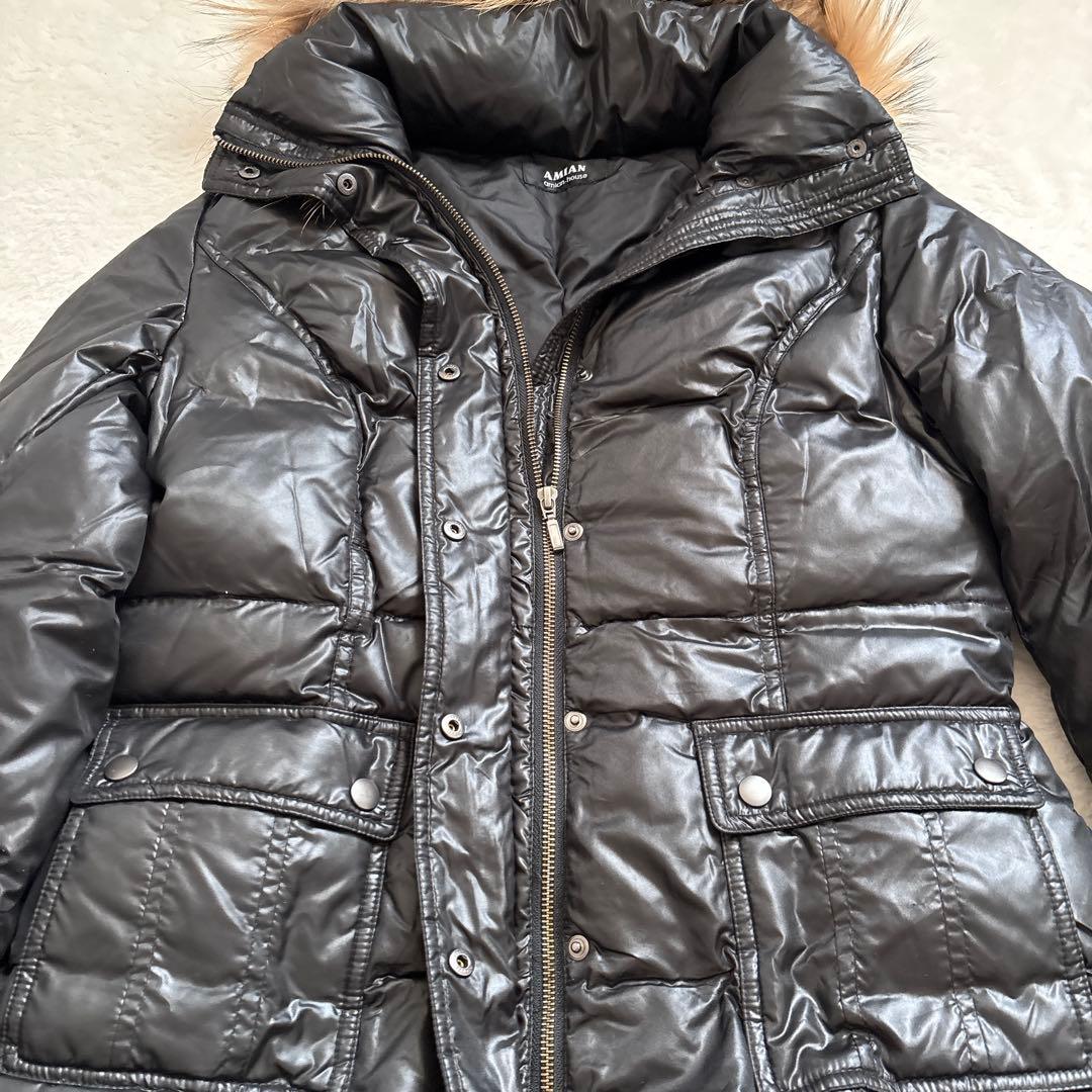 【美品】Amian House ロングダウンコート ブラック ファーフード