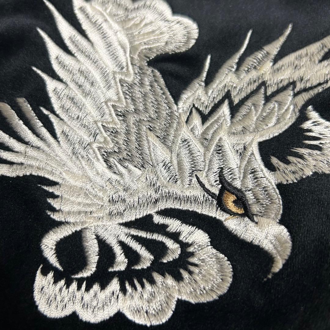 XXL【希少】ヒューストン/別珍スカジャン/刺繍/龍/虎/鷹/ブラック