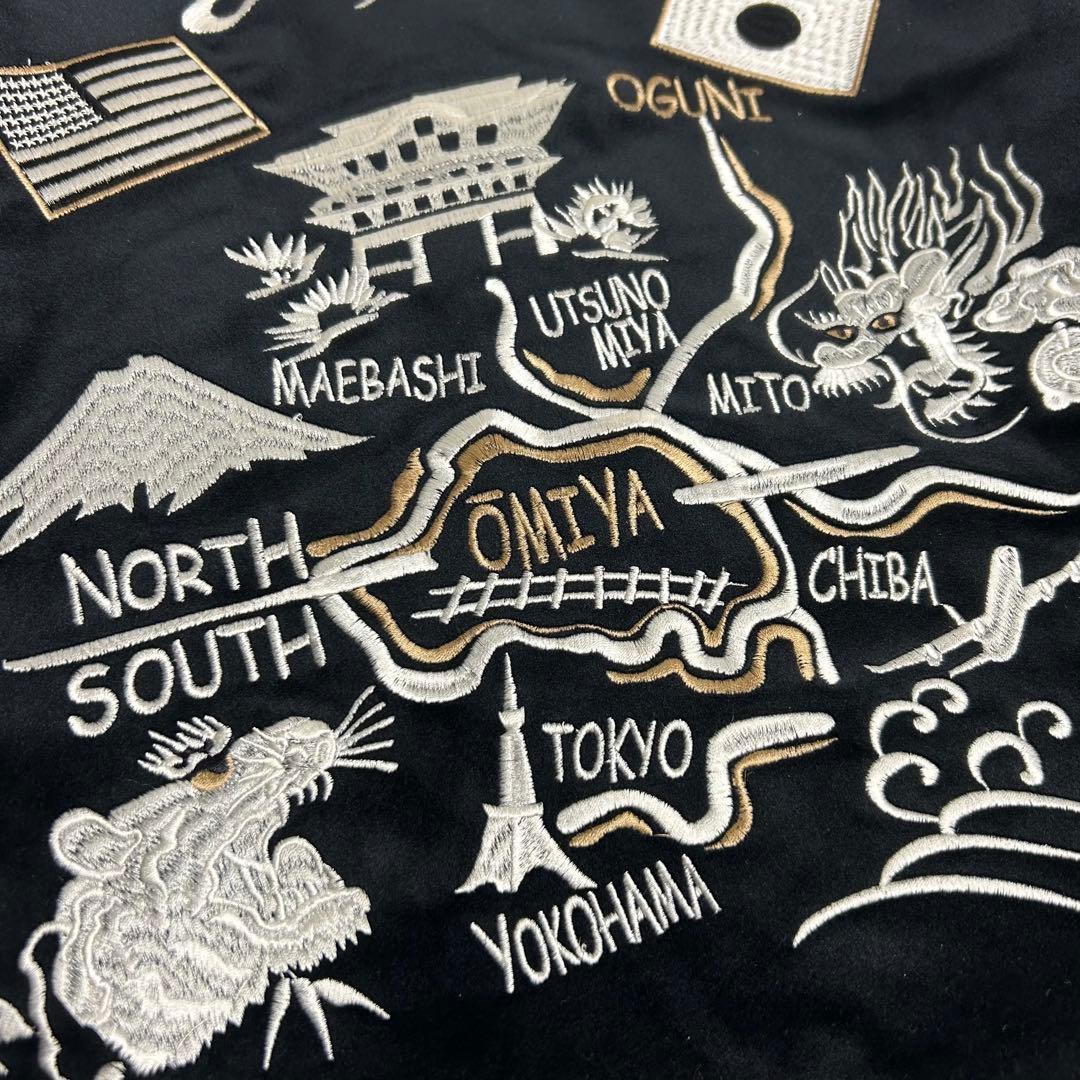 XXL【希少】ヒューストン/別珍スカジャン/刺繍/龍/虎/鷹/ブラック