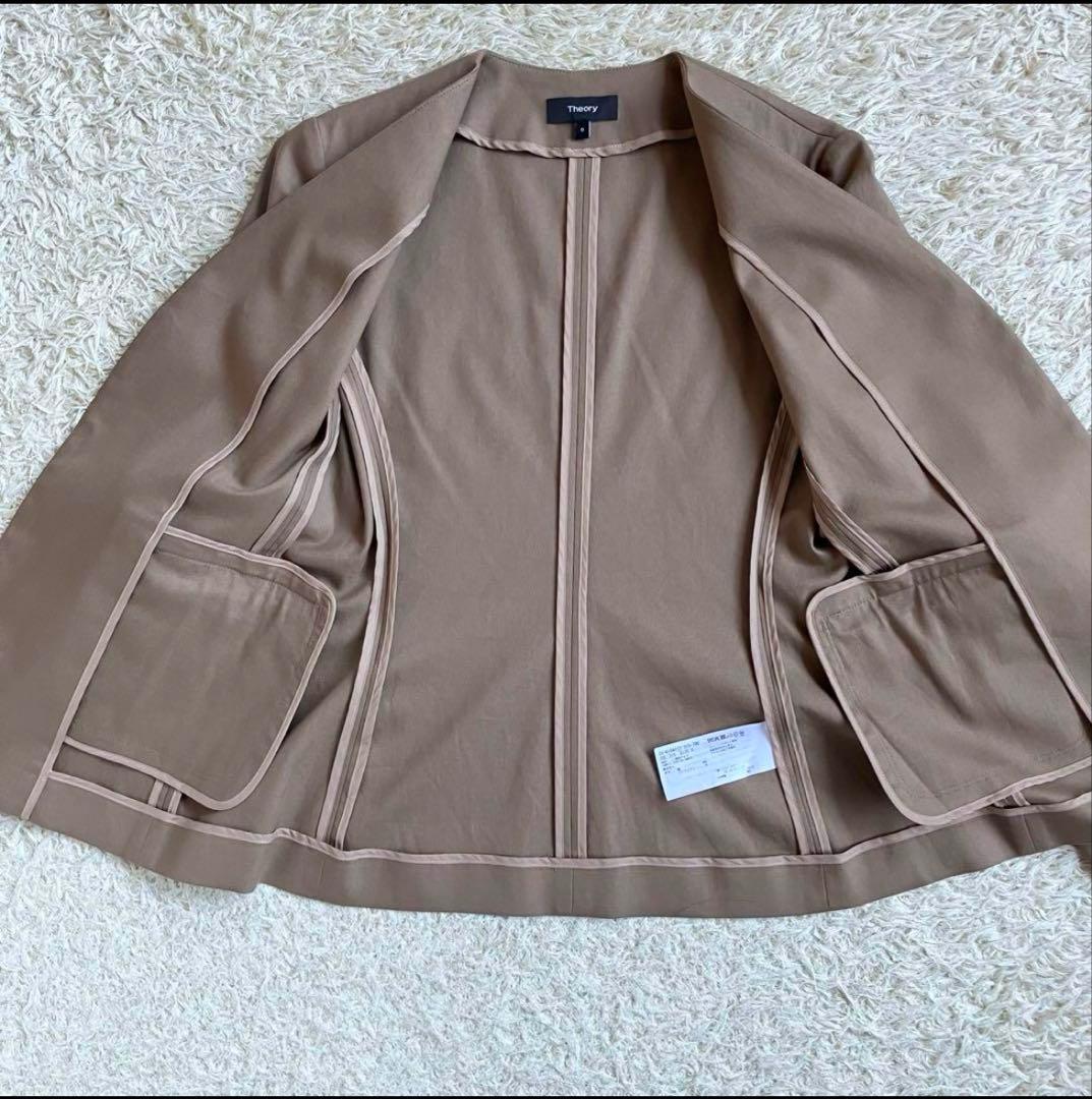 人気✨セオリー　スーツ　セットアップ　ノーカラー　ベージュ　ストレッチキャンバス