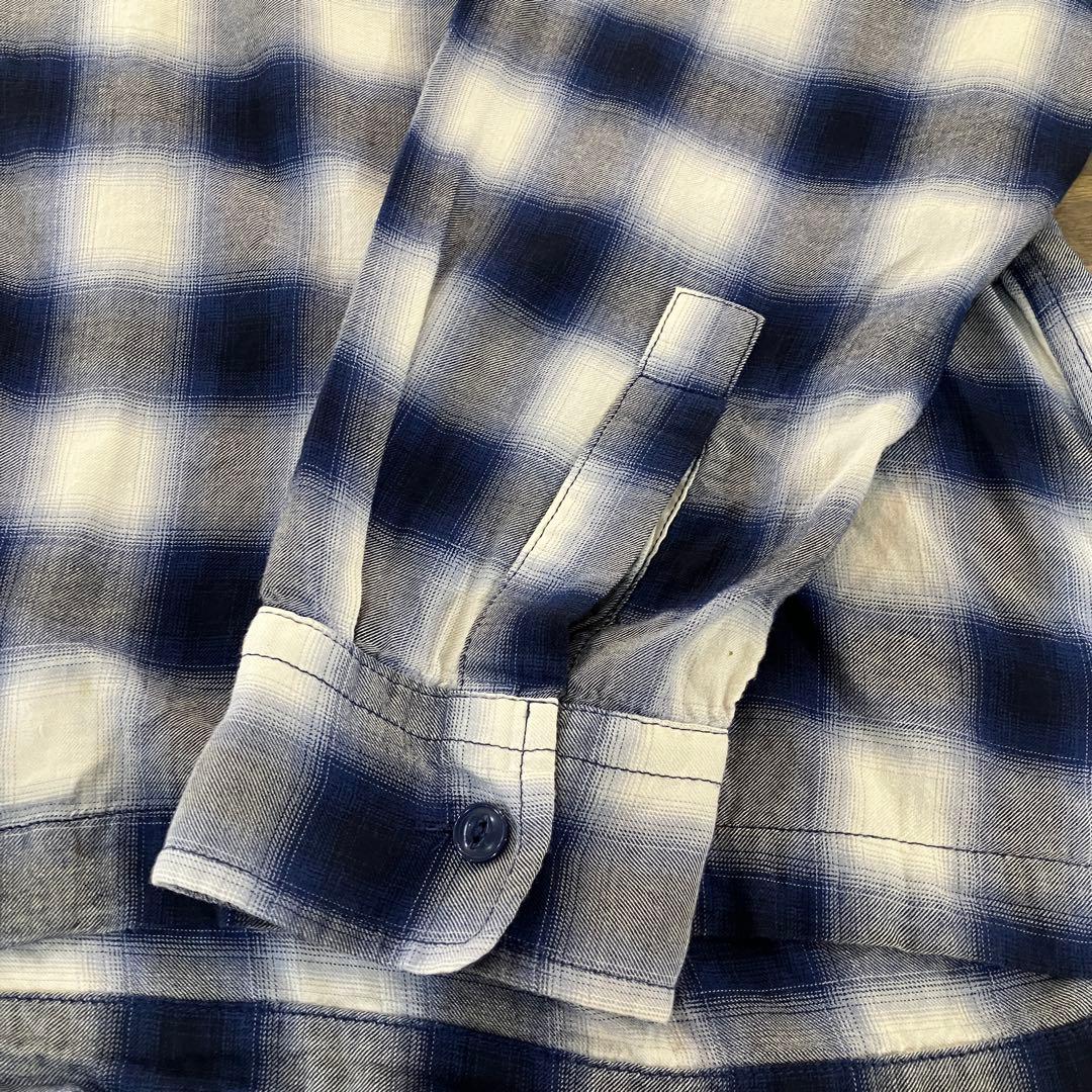 【超美品】Schott ショット オンブレ チェックシャツ レーヨンXL ブルー