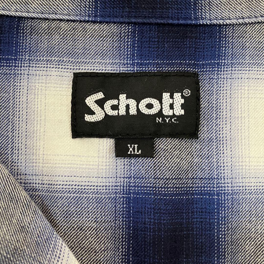 【超美品】Schott ショット オンブレ チェックシャツ レーヨンXL ブルー