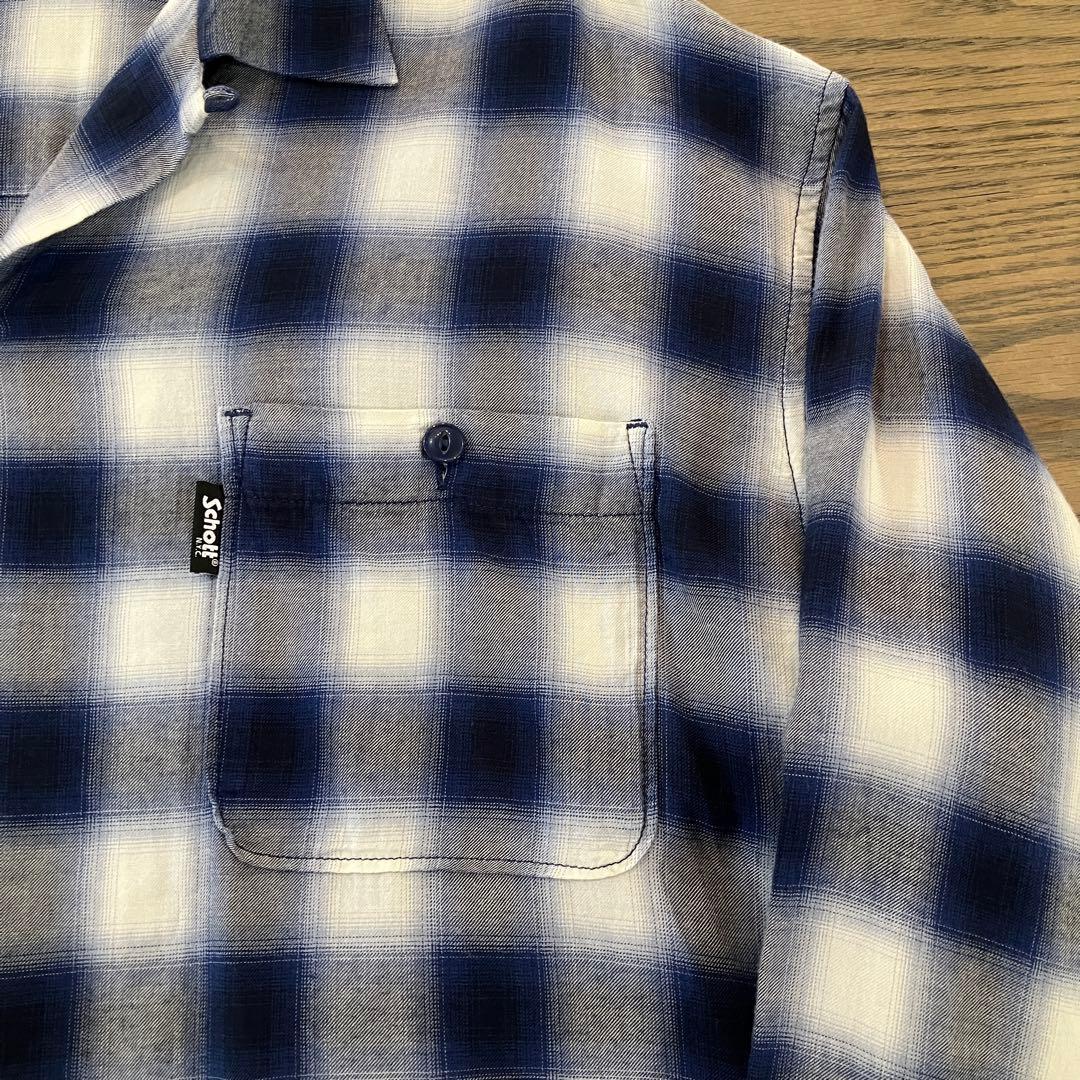 【超美品】Schott ショット オンブレ チェックシャツ レーヨンXL ブルー