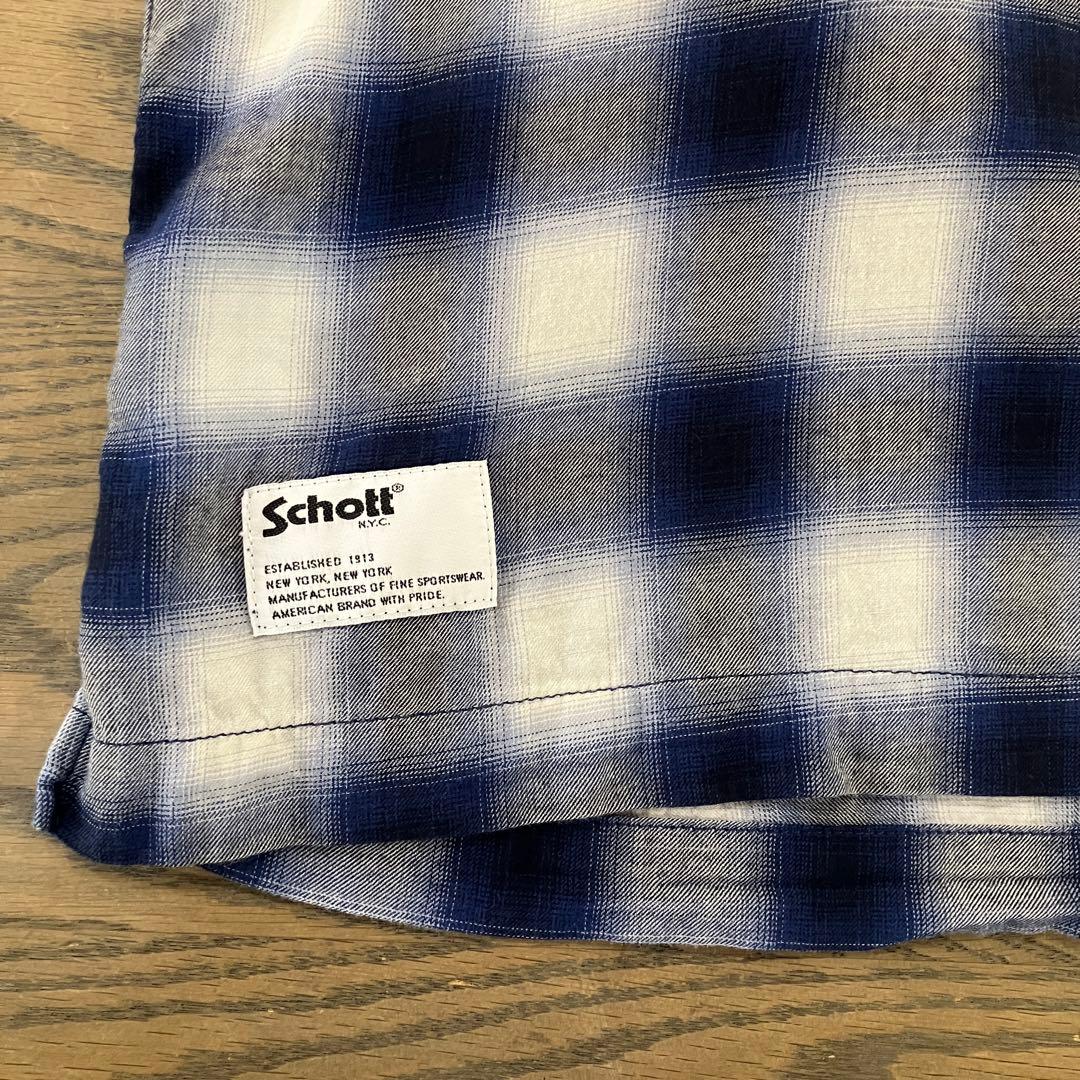 【超美品】Schott ショット オンブレ チェックシャツ レーヨンXL ブルー