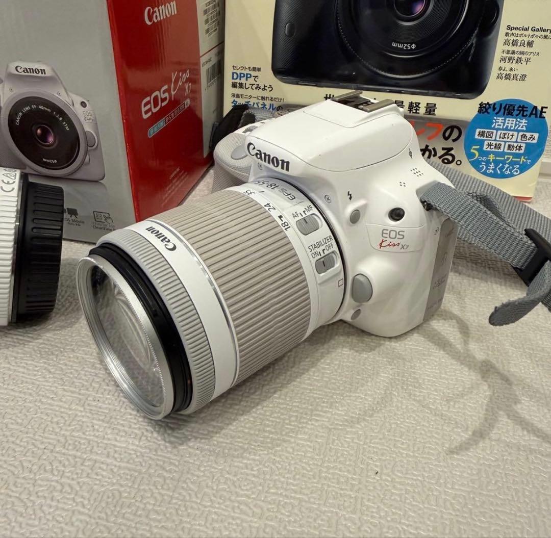 【一眼レフカメラ】Canon EOS KISS X7 ホワイト レンズ2個セット