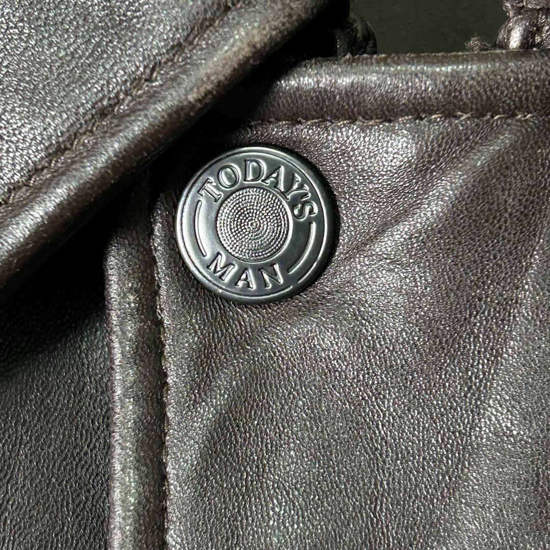 ヴィンテージ レザー ジャケット 濃茶 短丈 中綿 ライナー XL