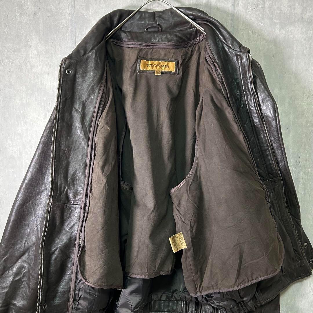 ヴィンテージ レザー ジャケット 濃茶 短丈 中綿 ライナー XL