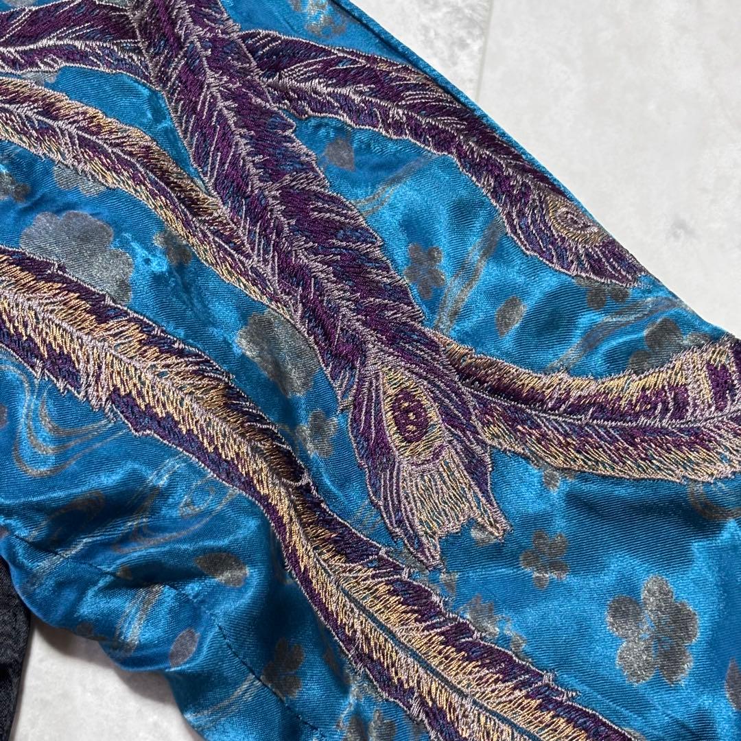 【超希少】雅結 ドラゴン 孔雀 豪華刺繍 スカジャン リバーシブル 黒 青 Ｍ