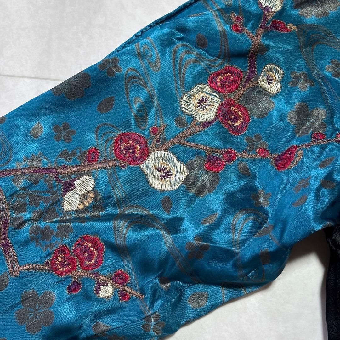 【超希少】雅結 ドラゴン 孔雀 豪華刺繍 スカジャン リバーシブル 黒 青 Ｍ
