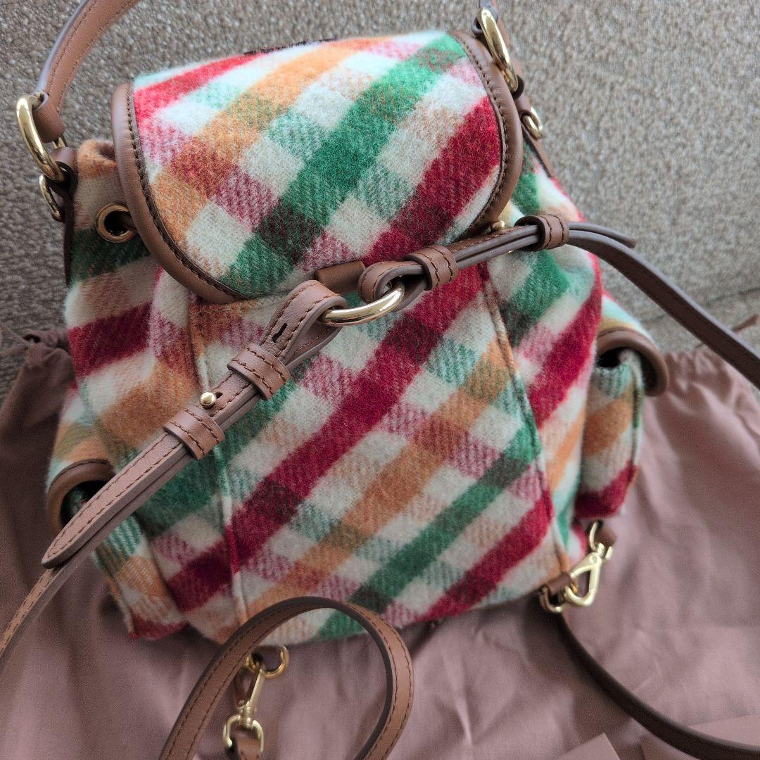 新品同様　ミュウミュウ限定チェック柄バックパック　リュック　ショルダーバッグ