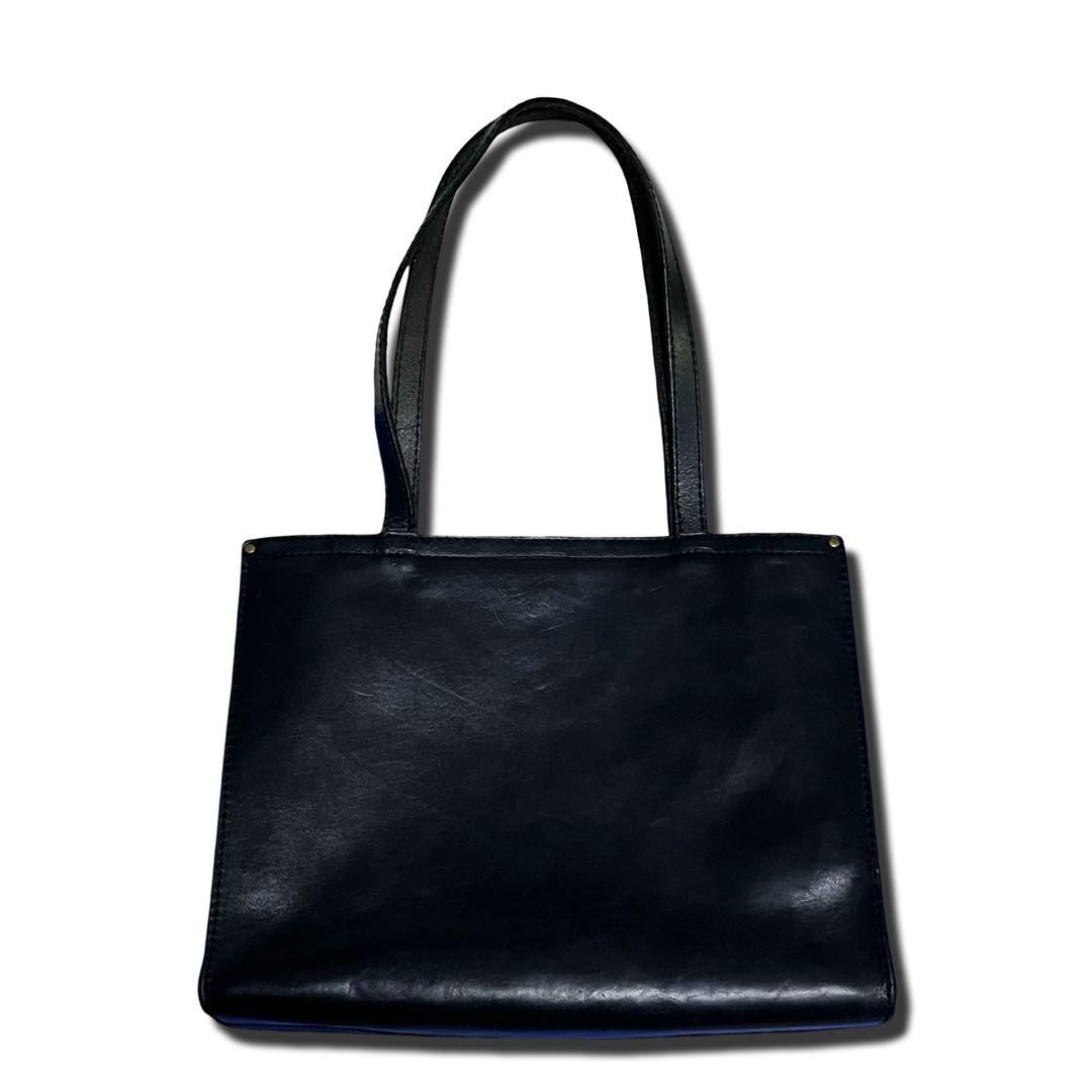 ヘルツ トートバッグ レザー 黒　無地 A4収納 ユニセックス 肩掛け可