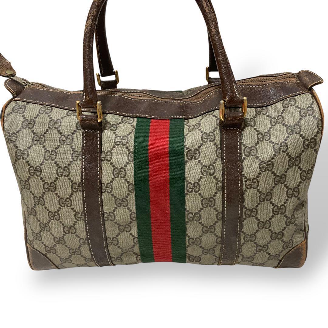 【ヴィンテージ】オールドグッチ　ミニボストンバッグ GG柄　シェリーライン　旅行