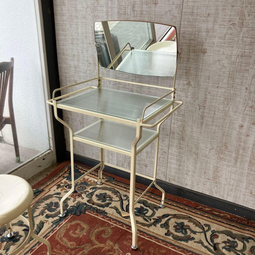 北欧レトロ アイアンフレーム スチールドレッサー 化粧台 スツール付き 鏡台