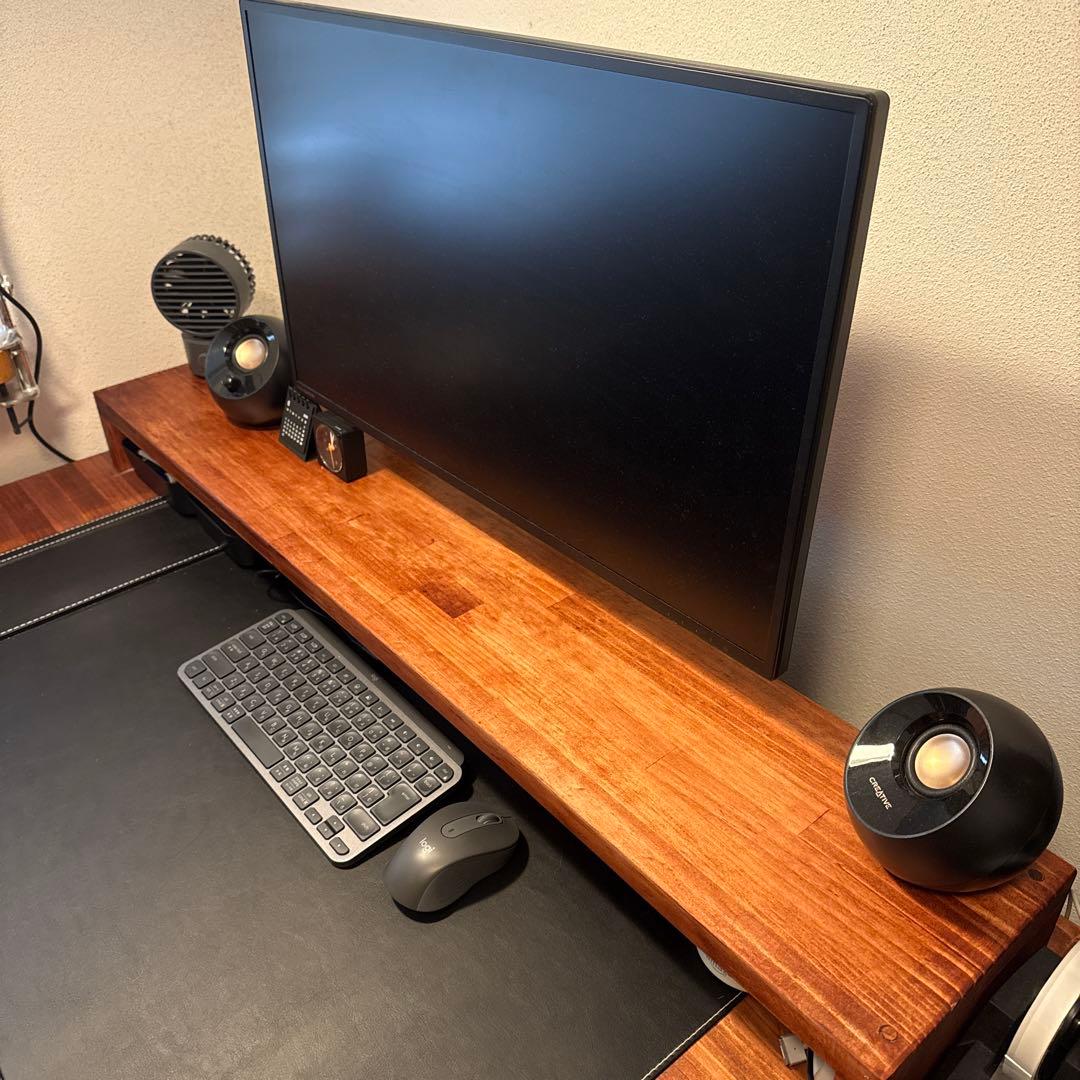 無垢材モニタースタンド 卓上 デスクシェルフ (ダークウォールナット)