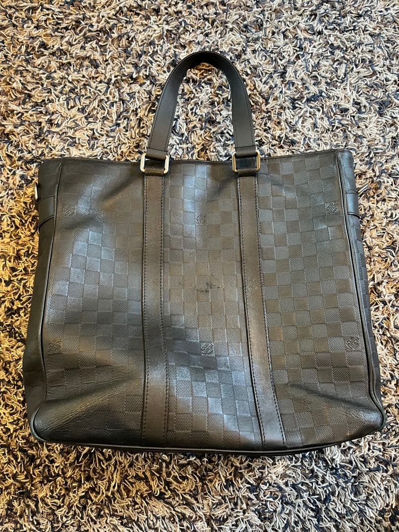 ブラック レザー チェック柄 トートバッグ