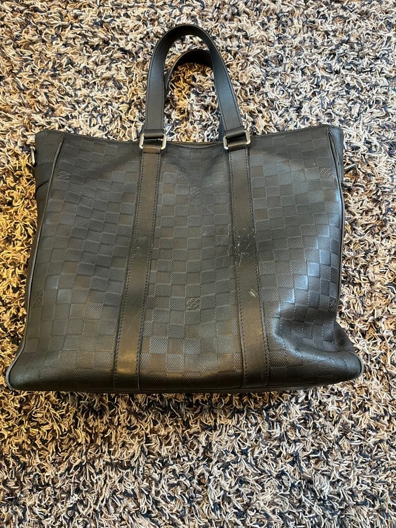 ブラック レザー チェック柄 トートバッグ