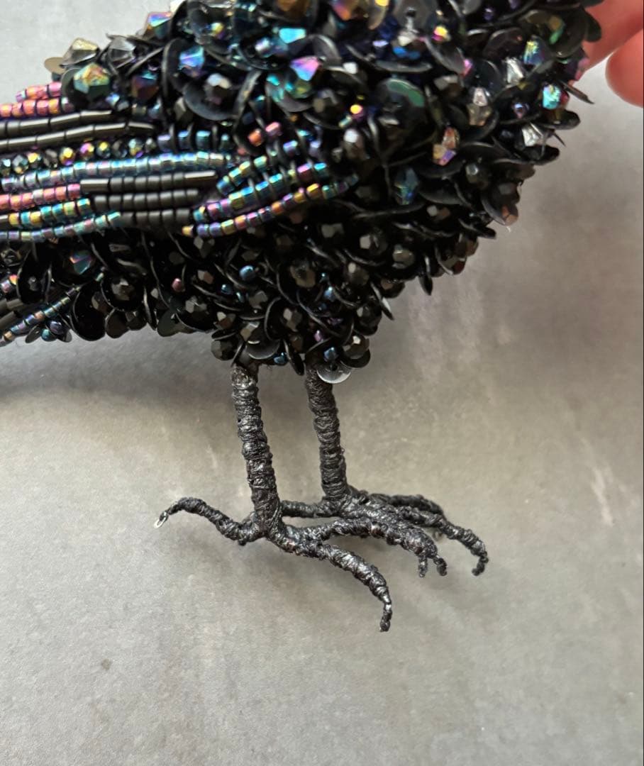 【ハシブトガラス】ビーズ刺繍ブローチバッグチャーム