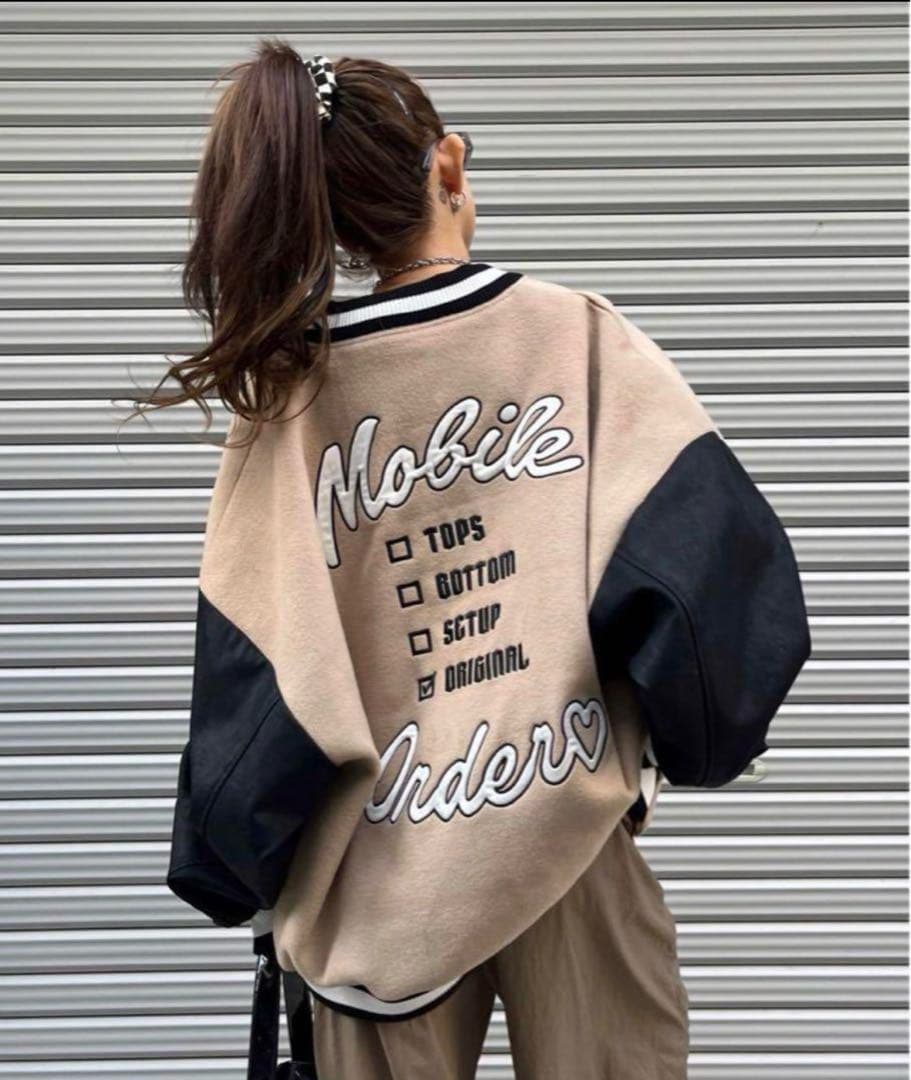 Mineyオリジナル★mobile orderスタジャン★ブラック×ベージュ