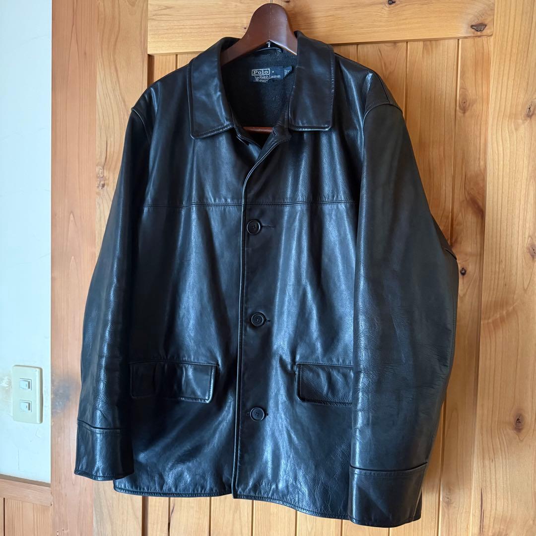 希少 ラルフローレン レザーカーコート M ブラック 90s スイングトップ