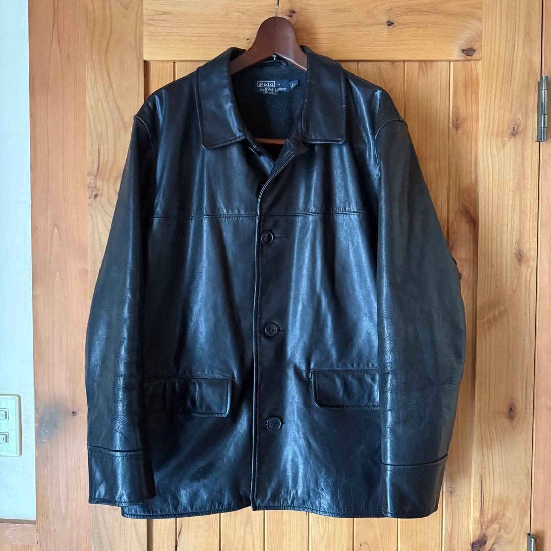 希少 ラルフローレン レザーカーコート M ブラック 90s スイングトップ