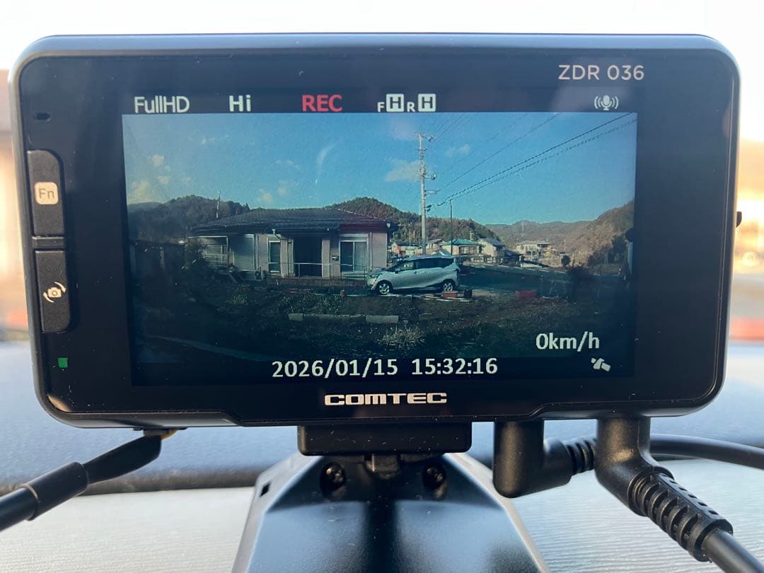 コムテック ZDR-036 前後2カメラ ドライブレコーダー 作動OK！