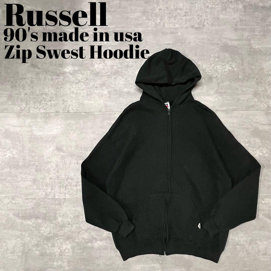トップス 90s Russell Blank Zip Sweat Hoodie USA