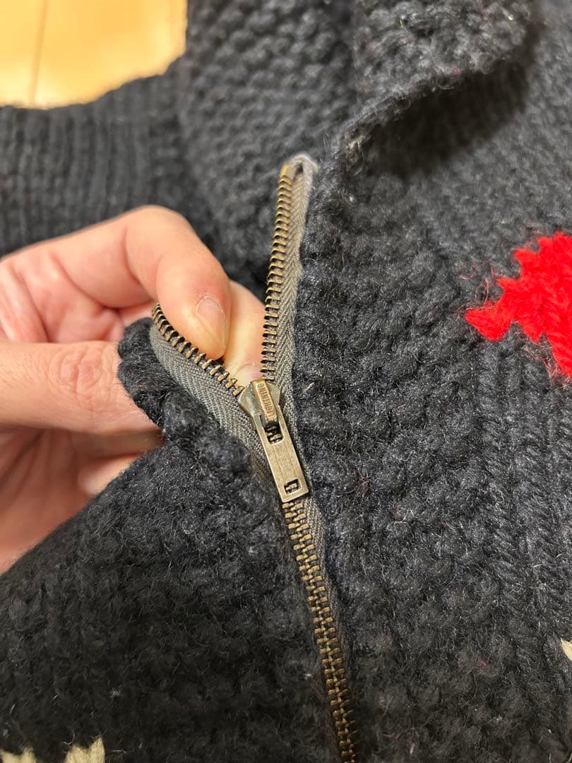 ヴィンテージカウチンセーター　年代不明ブラック馬柄　LIGHTNING zip