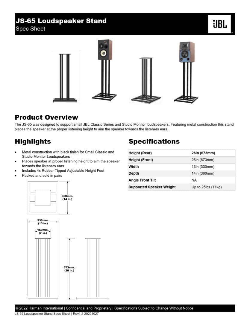 JBL純正スピーカースタンド JS-65 （ペア）