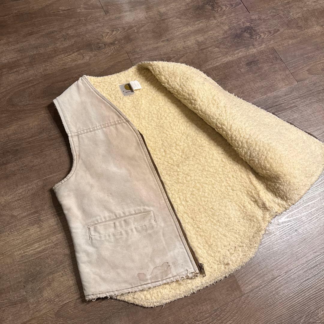 90s USA製 カーハート ダックベスト 雰囲気抜群 アイボリー ベージュ