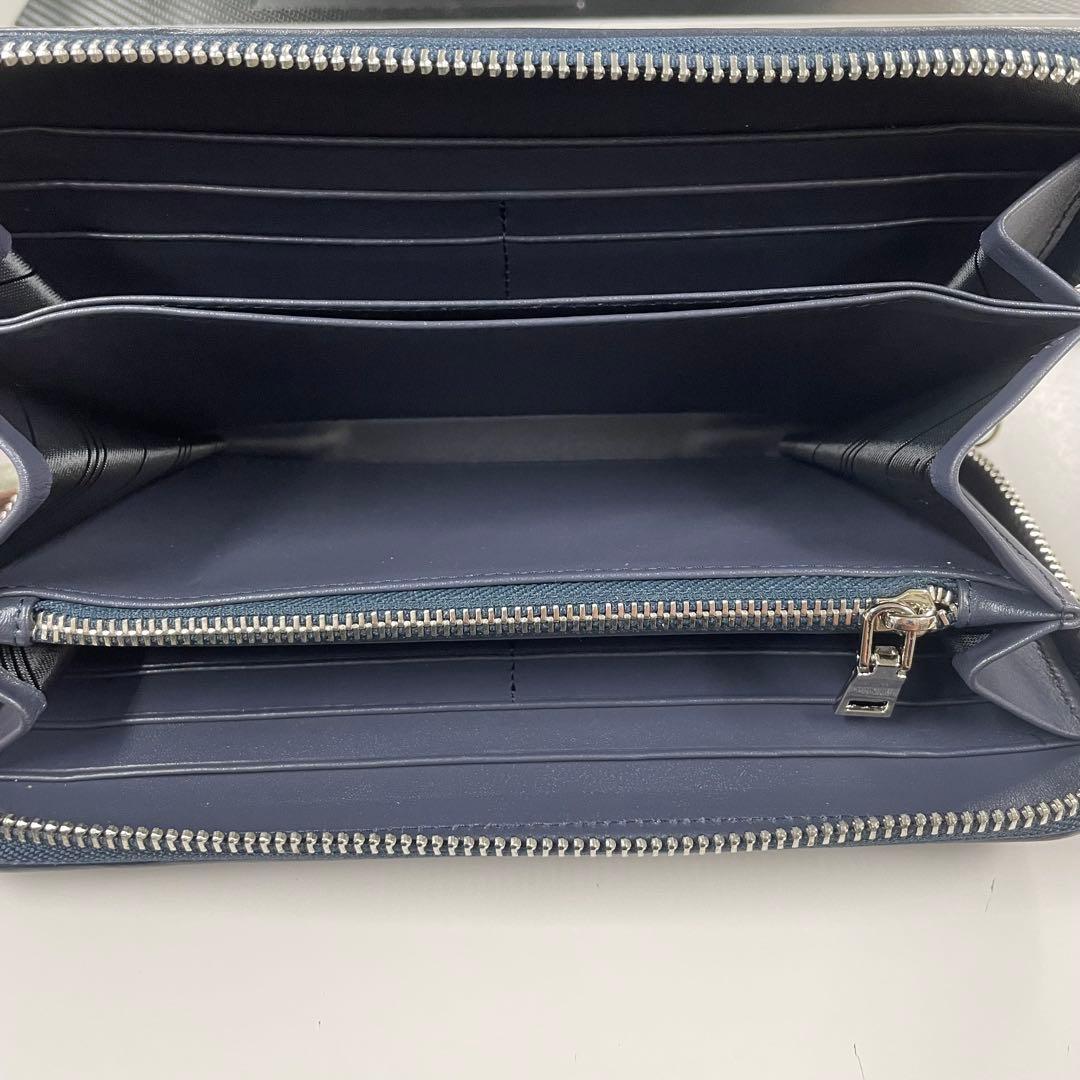 スティングレイ 長財布 ネイビー ストラップ付 大容量 本革 ラウンドファスナー