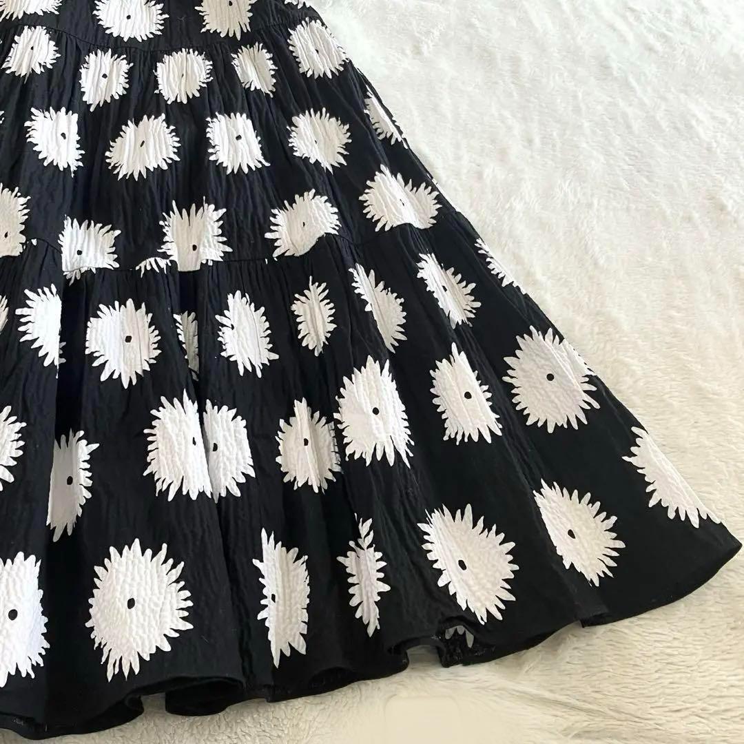 ケイトスペードニューヨーク コットン ベルテッドロングドレス S 黒白