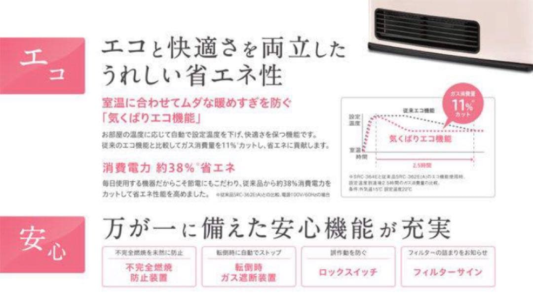 リンナイ　ガスファンヒーターSRC-365E ホワイト　LP用