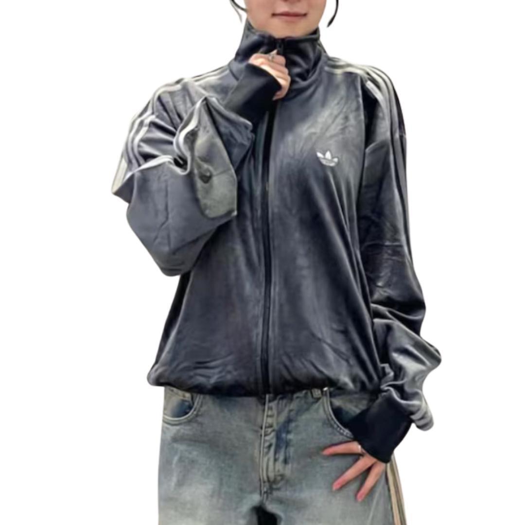 国内完売✨ アディダス トラックトップ ベロア ダークグレー XL