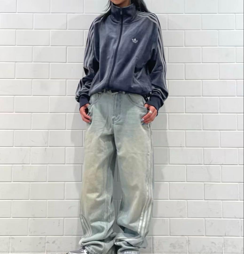 国内完売✨ アディダス トラックトップ ベロア ダークグレー XL