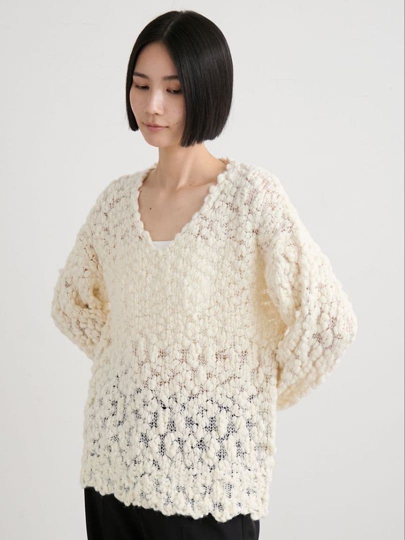 ☆新作☆ミースロエ／オーバーサイズＶネックチャンキーニット【WHT】新品・タグ付