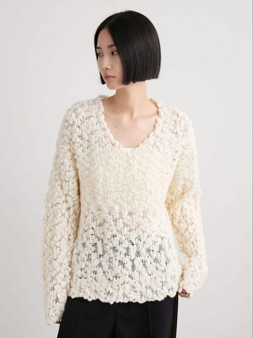 ☆新作☆ミースロエ／オーバーサイズＶネックチャンキーニット【WHT】新品・タグ付