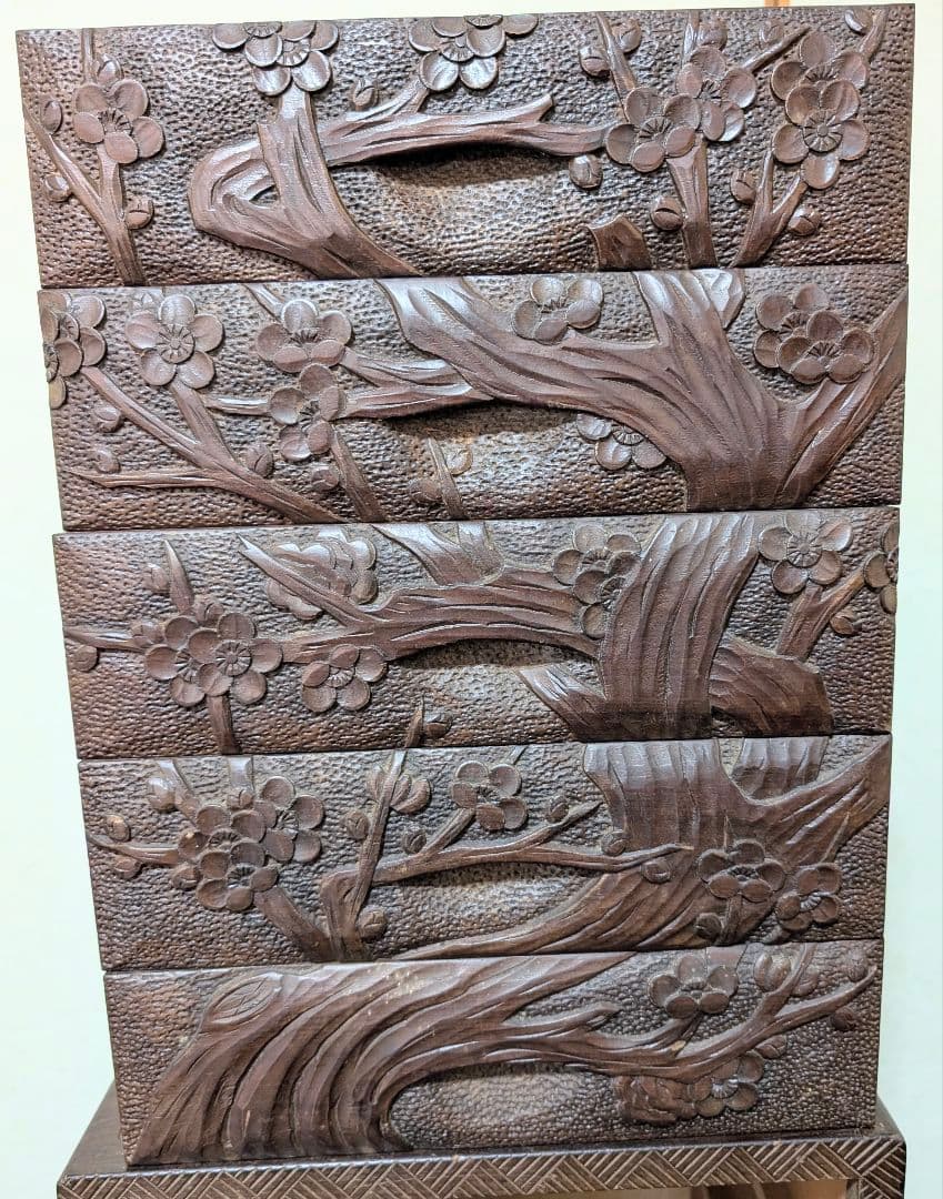 日光彫り木製 5段引き出し 小物収納