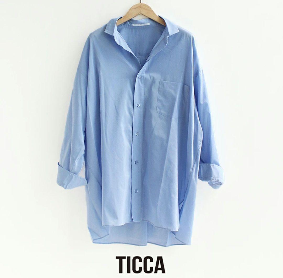 25SS♡美品✨TICCA コットンシルクスクエアビッグシャツ ブルー 洗える