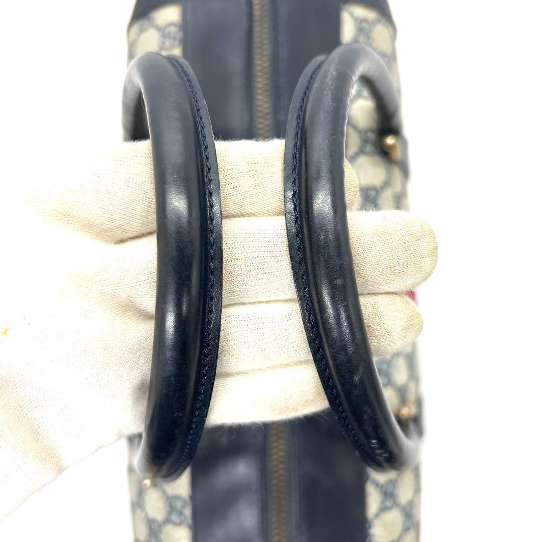 【美品】グッチ ミニボストンバッグ GG シェリーライン PVC ネイビー