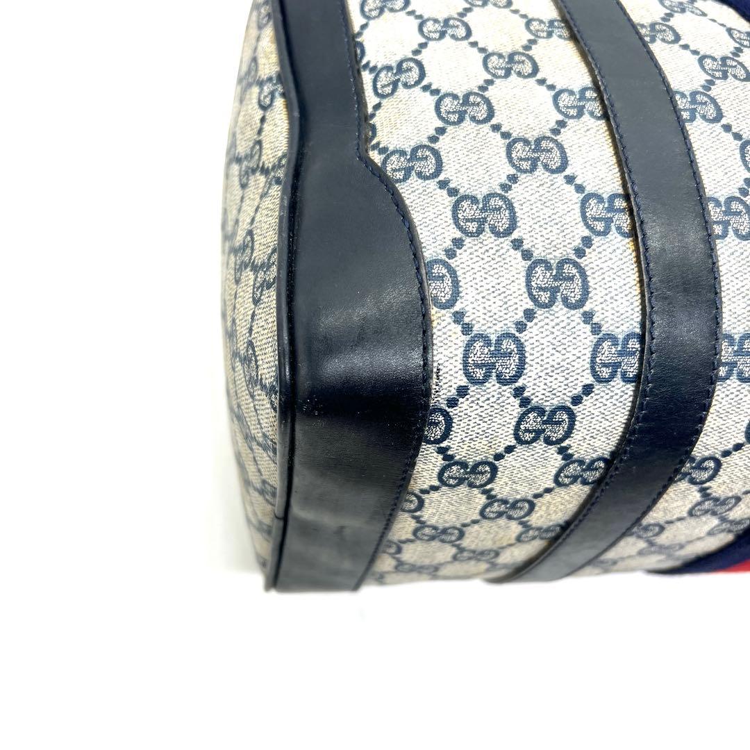 【美品】グッチ ミニボストンバッグ GG シェリーライン PVC ネイビー