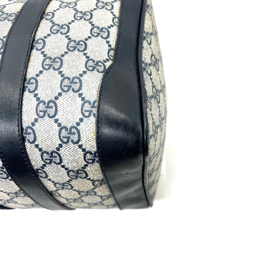 【美品】グッチ ミニボストンバッグ GG シェリーライン PVC ネイビー