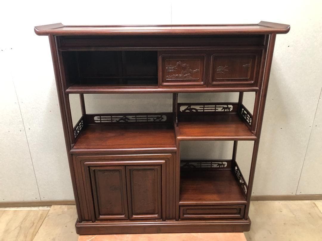 紫檀 茶棚 茶箪笥 飾り棚 違い棚 昭和レトロ アンティーク　73041-5