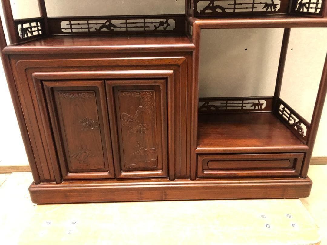 紫檀 茶棚 茶箪笥 飾り棚 違い棚 昭和レトロ アンティーク　73041-5