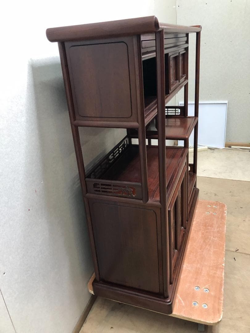 紫檀 茶棚 茶箪笥 飾り棚 違い棚 昭和レトロ アンティーク　73041-5
