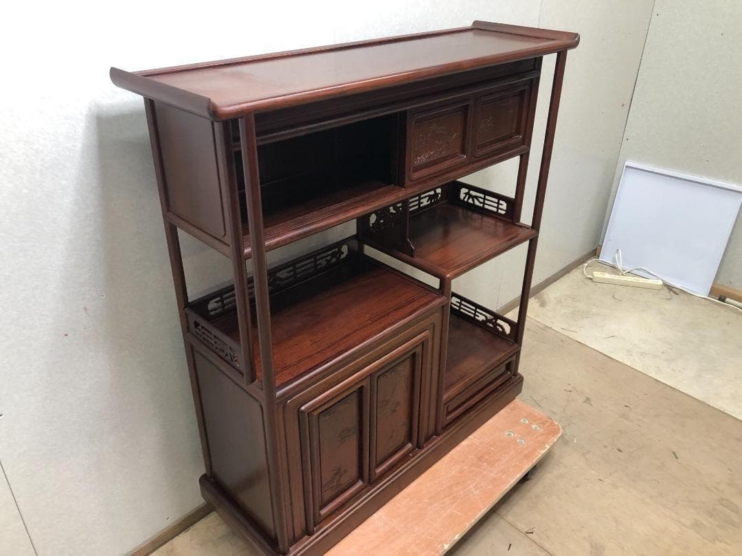 紫檀 茶棚 茶箪笥 飾り棚 違い棚 昭和レトロ アンティーク　73041-5