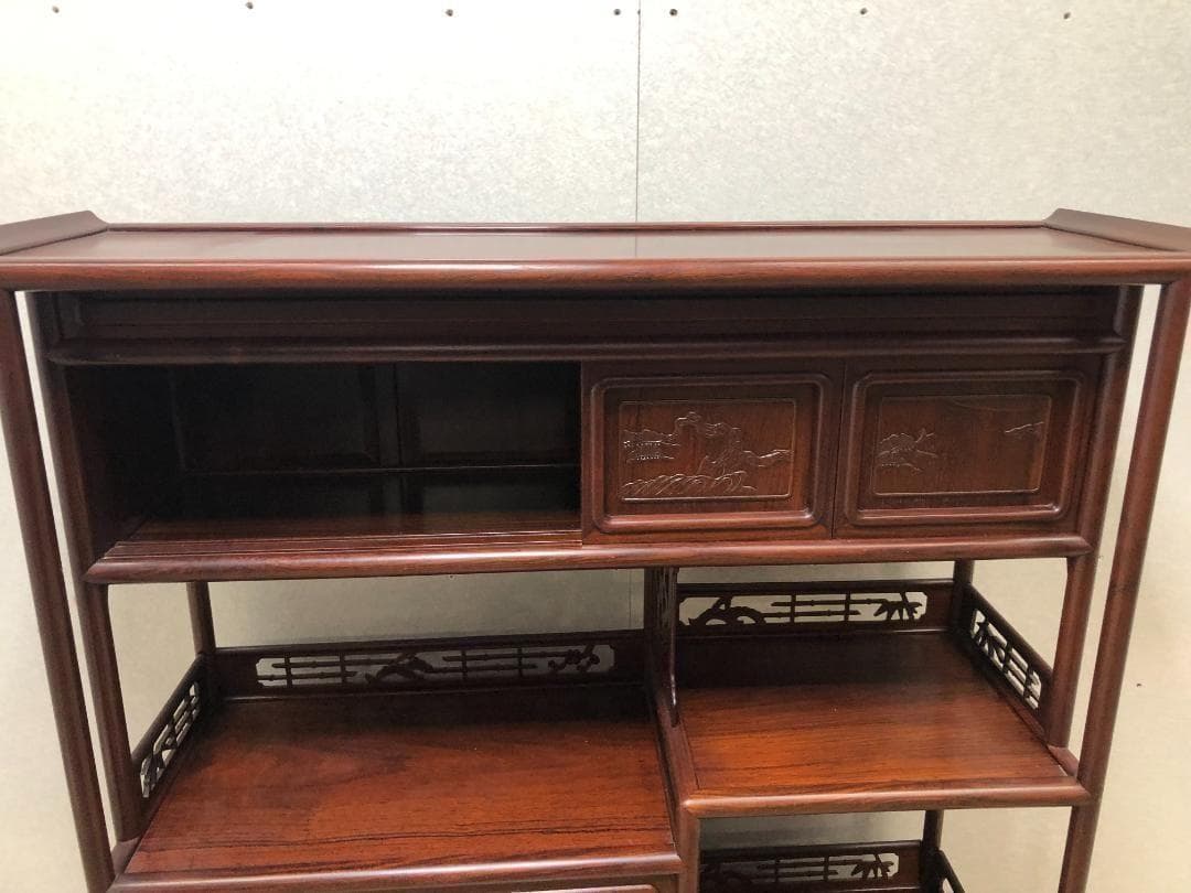 紫檀 茶棚 茶箪笥 飾り棚 違い棚 昭和レトロ アンティーク　73041-5