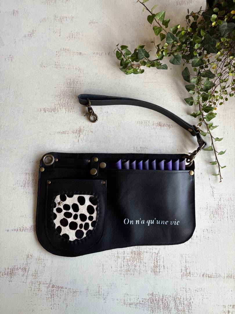 牛革ブラック、ハラコダルメシアンのエプロンシザーケース