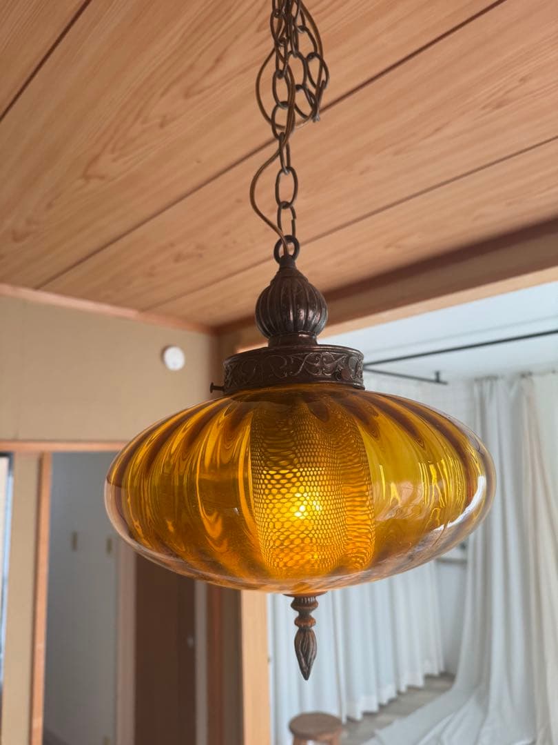 ヴィンテージ アンバーガラス ペンダントライト　アメリカアンティーク
